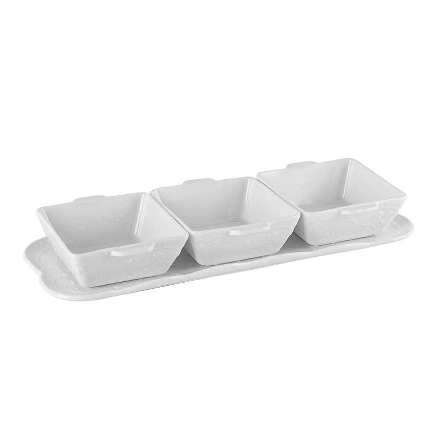 Set 3 ramequins carrés 11cm + plat rectangulaire 37cm - Saga Cuisine