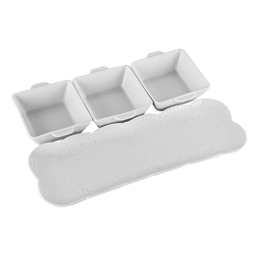 Set 3 ramequins carrés 11cm + plat rectangulaire 37cm - Saga Cuisine