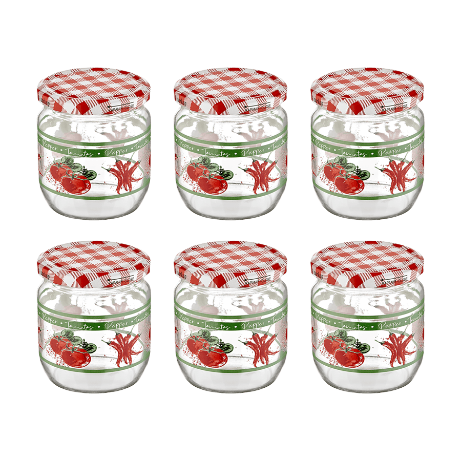 Set 6 jarres en verre 425ML imprimés - Saga Cuisine