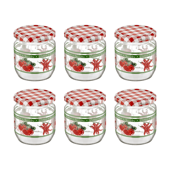 Set 6 jarres en verre 425ML imprimés - Saga Cuisine