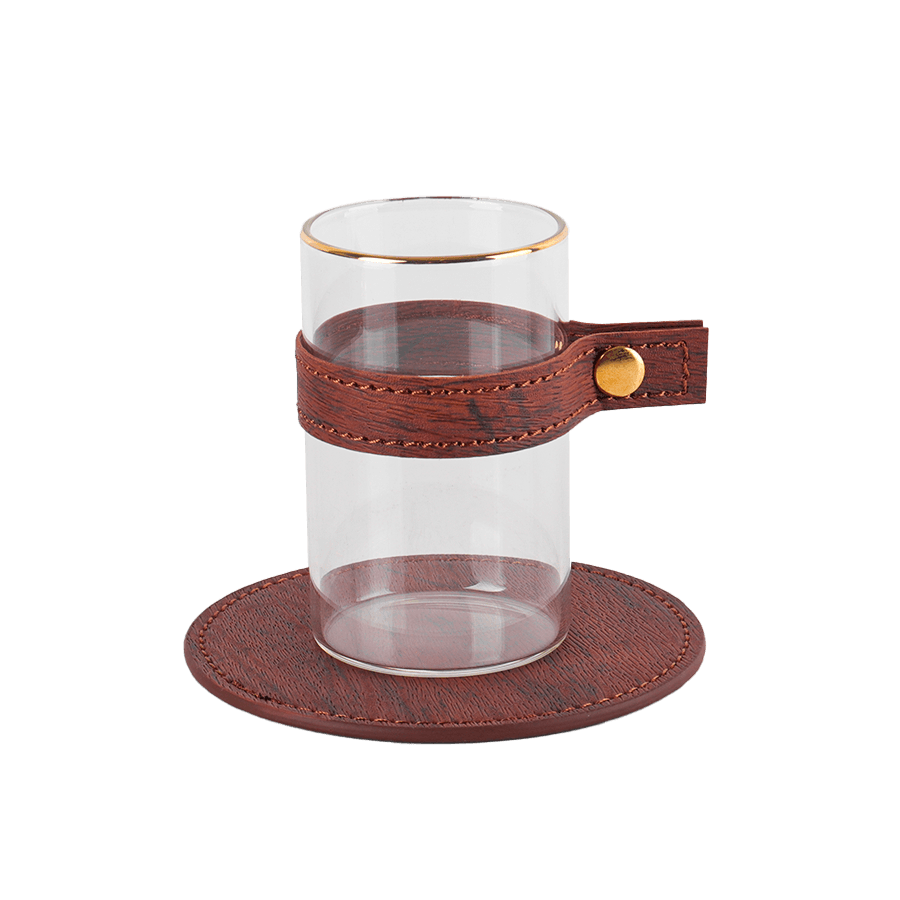 Set 6 tasses et sous tasses en simili cuir - Saga Cuisine