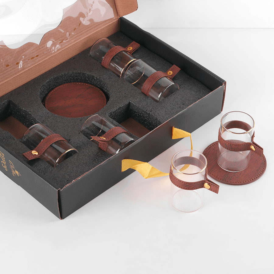 Set 6 tasses et sous tasses en simili cuir - Saga Cuisine