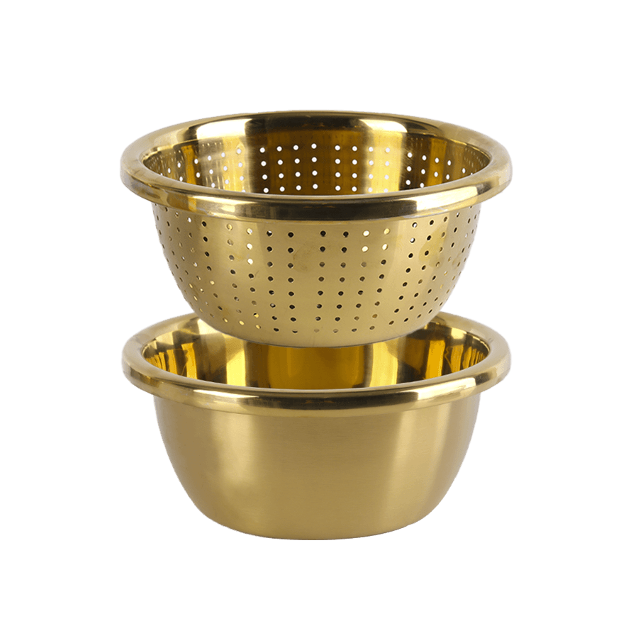 Set bassine avec passoire en métal doré 24cm - Saga Cuisine