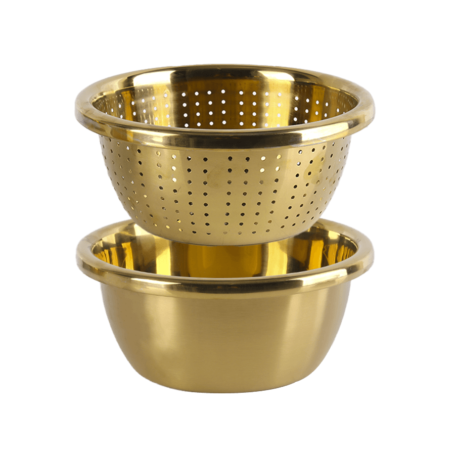 Set bassine avec passoire en métal doré 28cm - Saga Cuisine