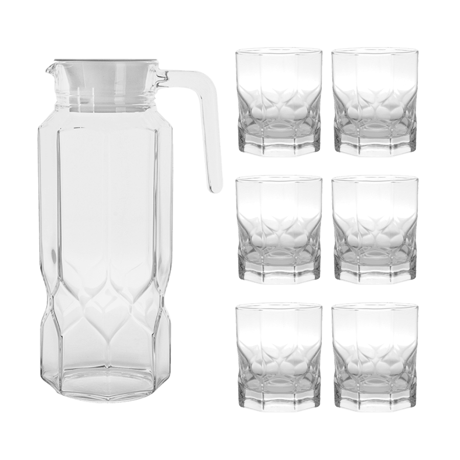 Set carafe 1,30L + 6 verres à eau 300ML - Saga Cuisine