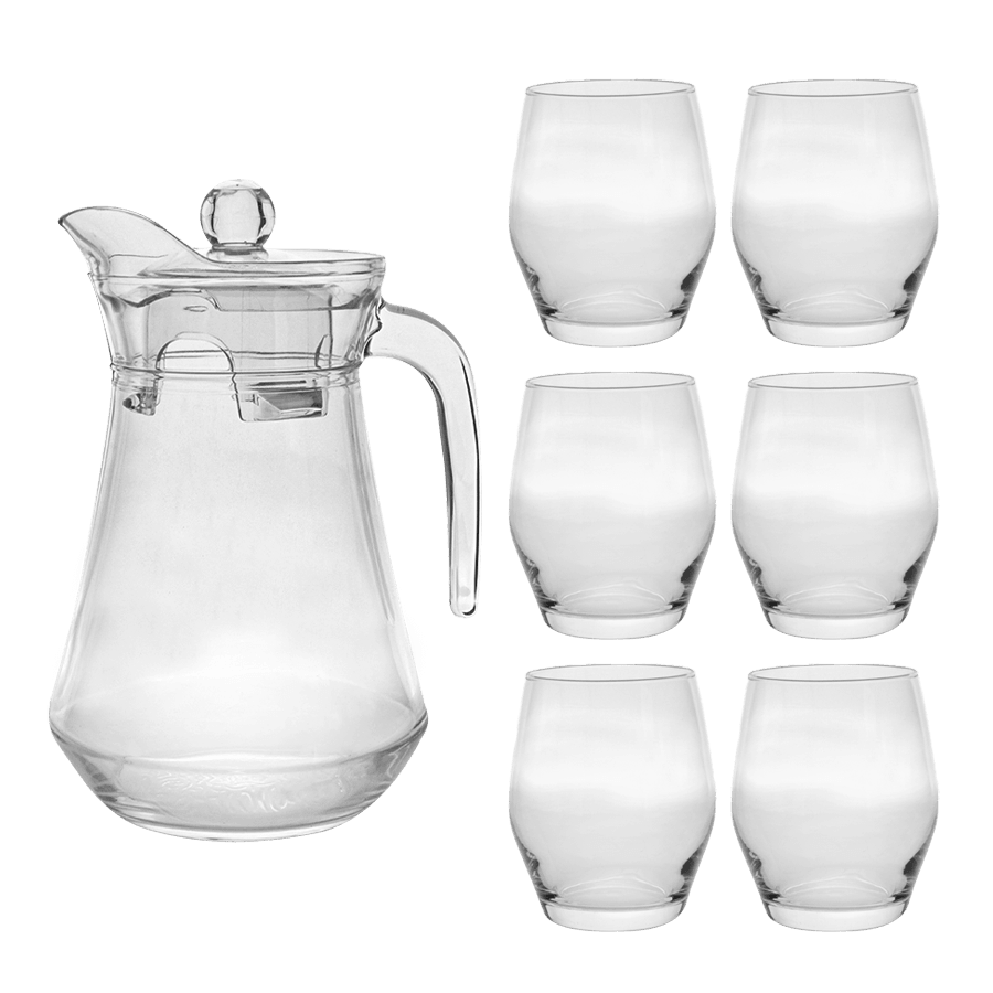 Set carafe 1,30L +6 verres à eau 370ML - Saga Cuisine