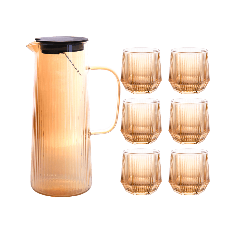 Set carafe en verre 1400ML + 6 verres à eau 260ML - Saga Cuisine