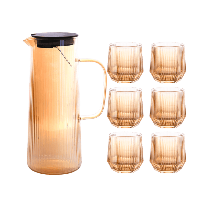 Set carafe en verre 1400ML + 6 verres à eau 260ML - Saga Cuisine