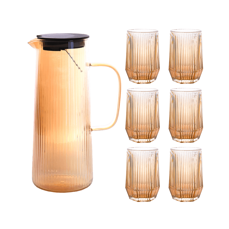 Set carafe en verre 1400ML + 6 verres à eau 330ML - Saga Cuisine