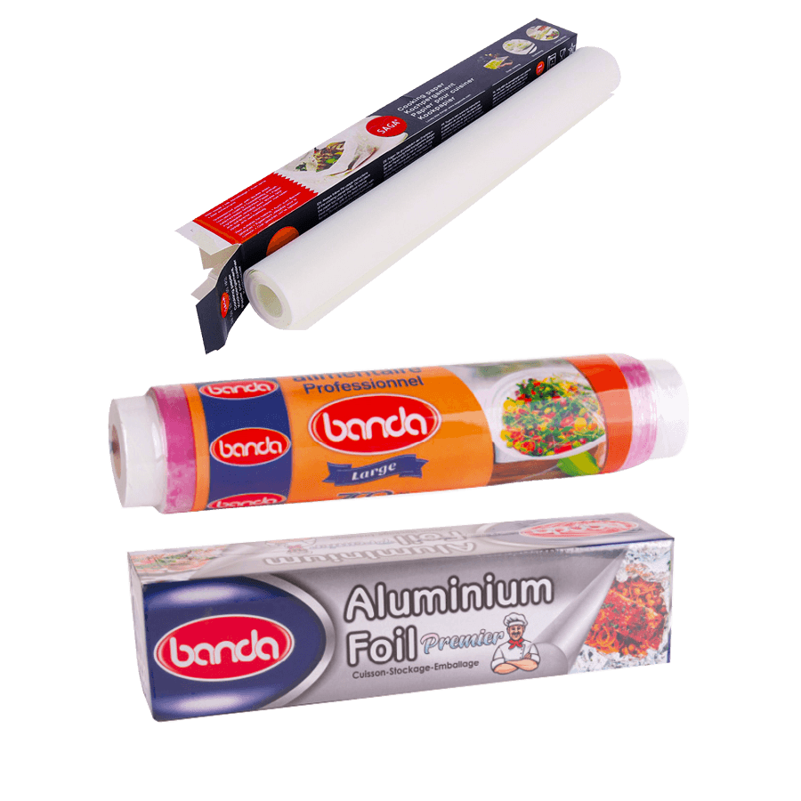 Set film alimentaire large 615g + papier aluminium 500g + papier cuisson 12m - Saga Cuisine