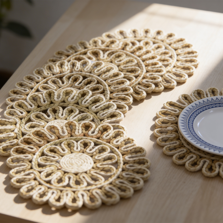 6 set de table ronds en paille 30cm