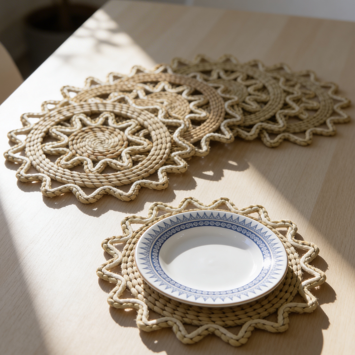 6 set de table ronds en paille 30cm