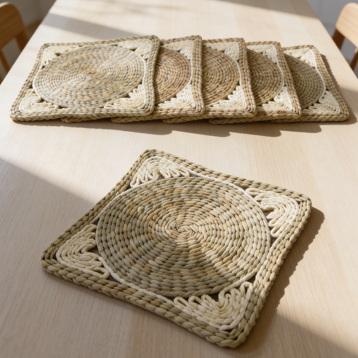 6 sets de table carrés en paille 30cm