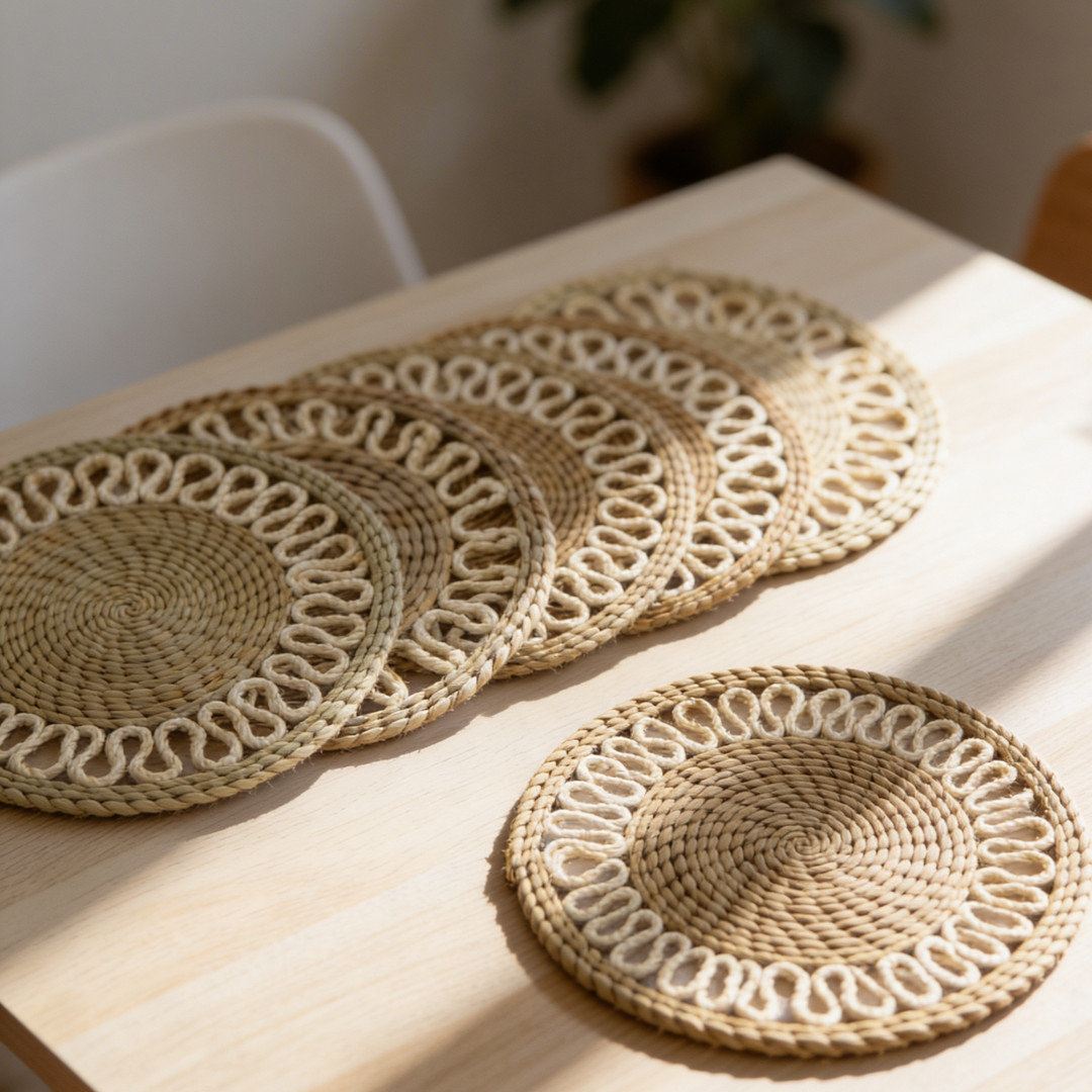 6 set de table ronds en paille 30cm