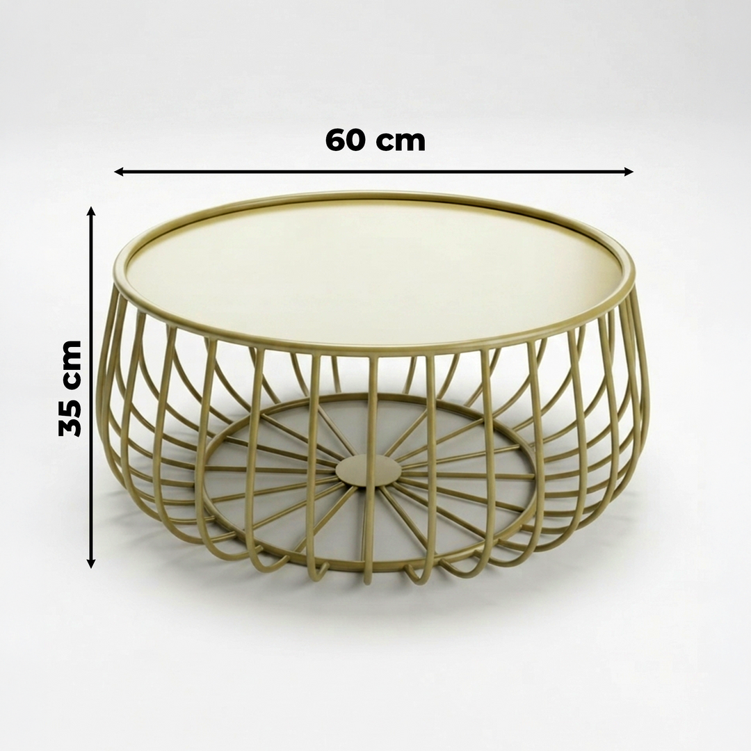Table basse ronde en métal doré 60x35cm