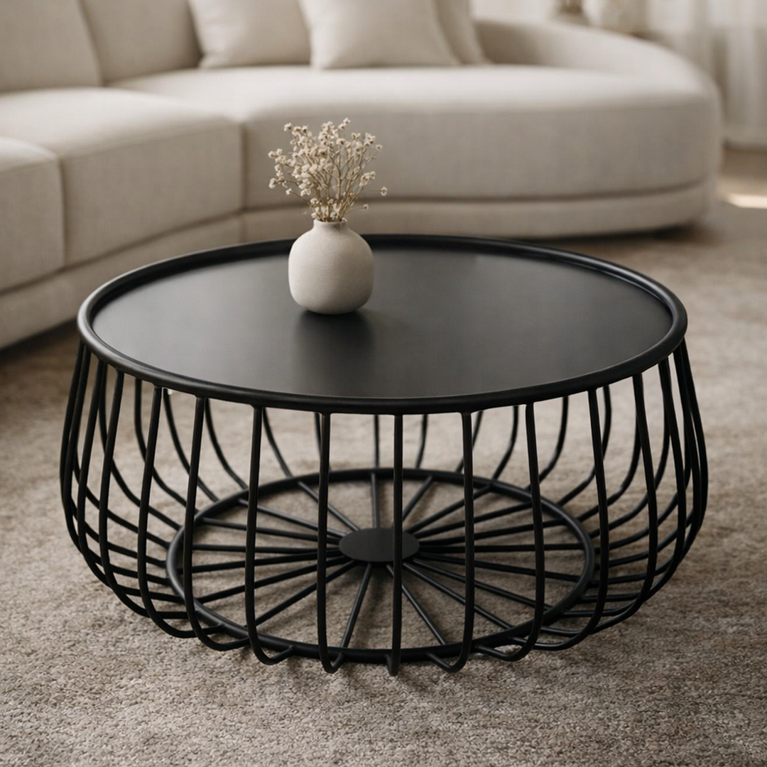 Table basse ronde en métal noir 60x35cm