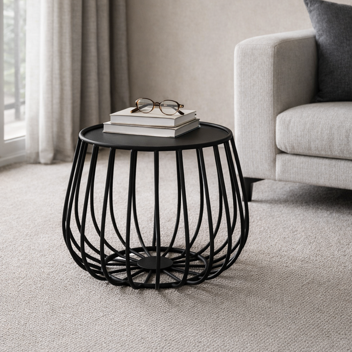 Table basse ronde en métal noir 35x35cm