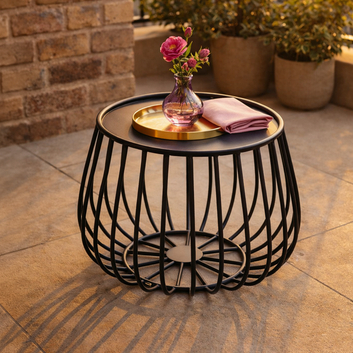 Table basse ronde en métal noir 35x35cm