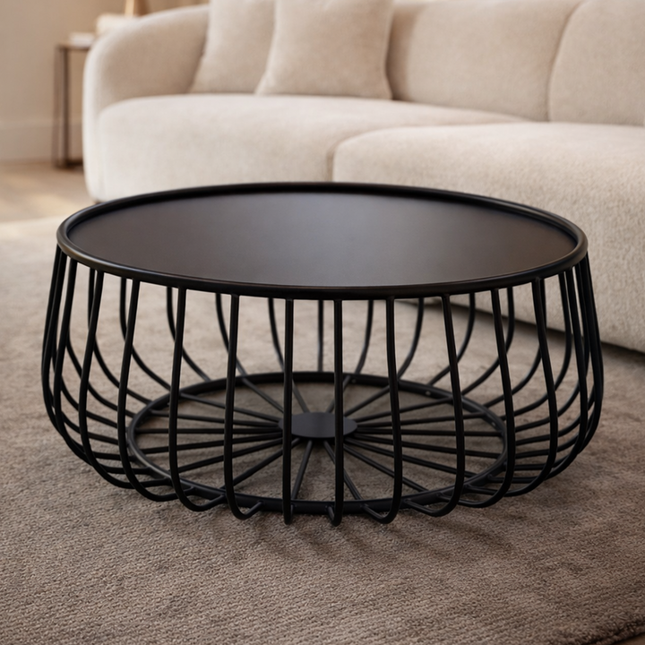 Table basse ronde en métal noir 60x35cm
