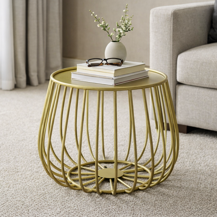Table basse ronde en métal doré 35x35cm