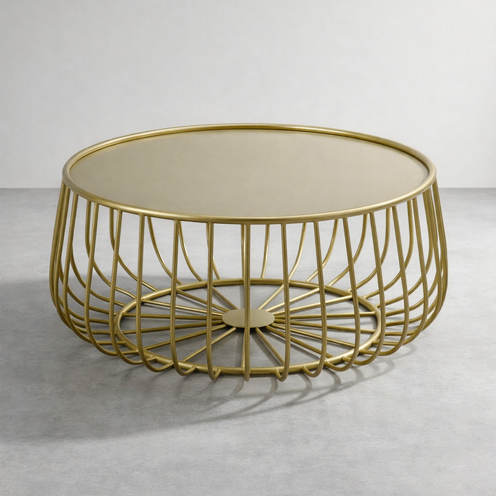 Table basse ronde en métal doré 60x35cm