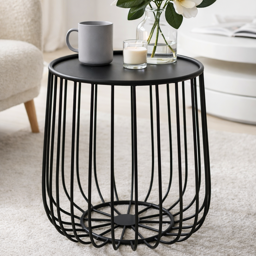 Table basse ronde en métal noir 45x57cm