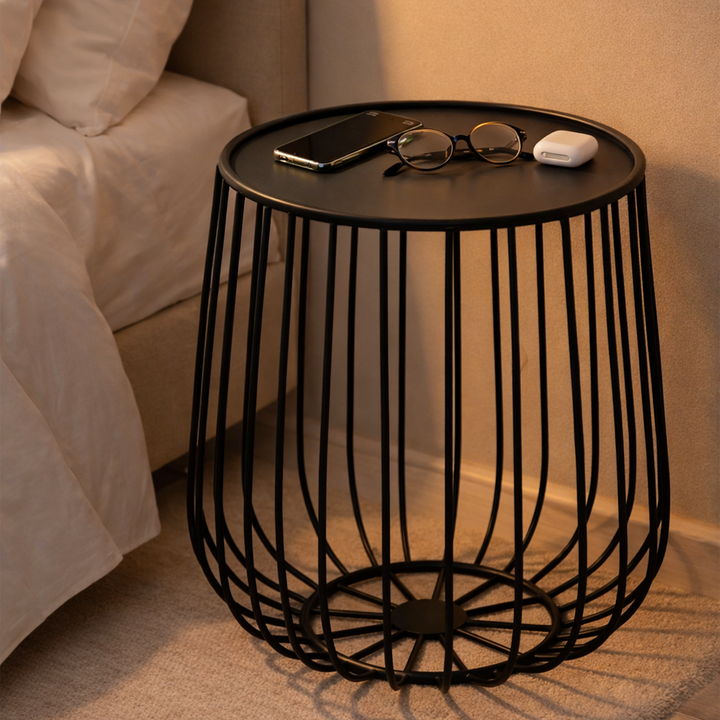 Table basse ronde en métal noir 45x57cm
