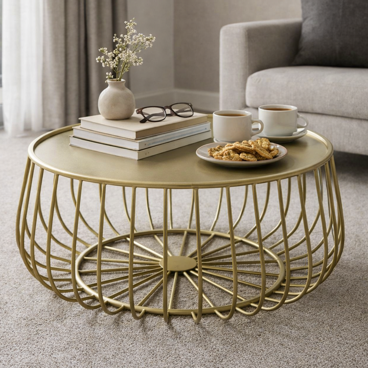 Table basse ronde en métal doré 60x35cm