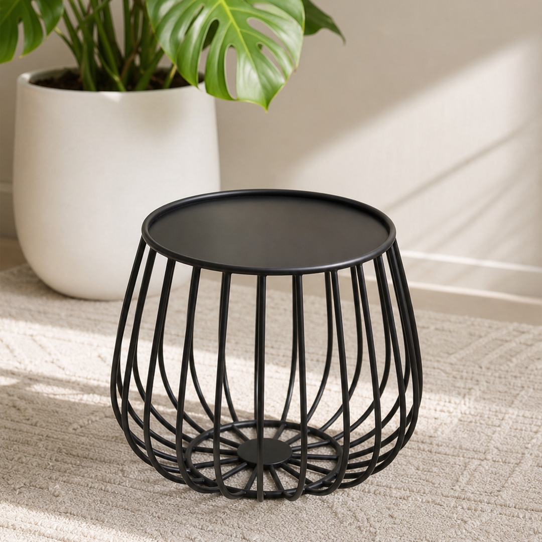 Table basse ronde en métal noir 35x35cm