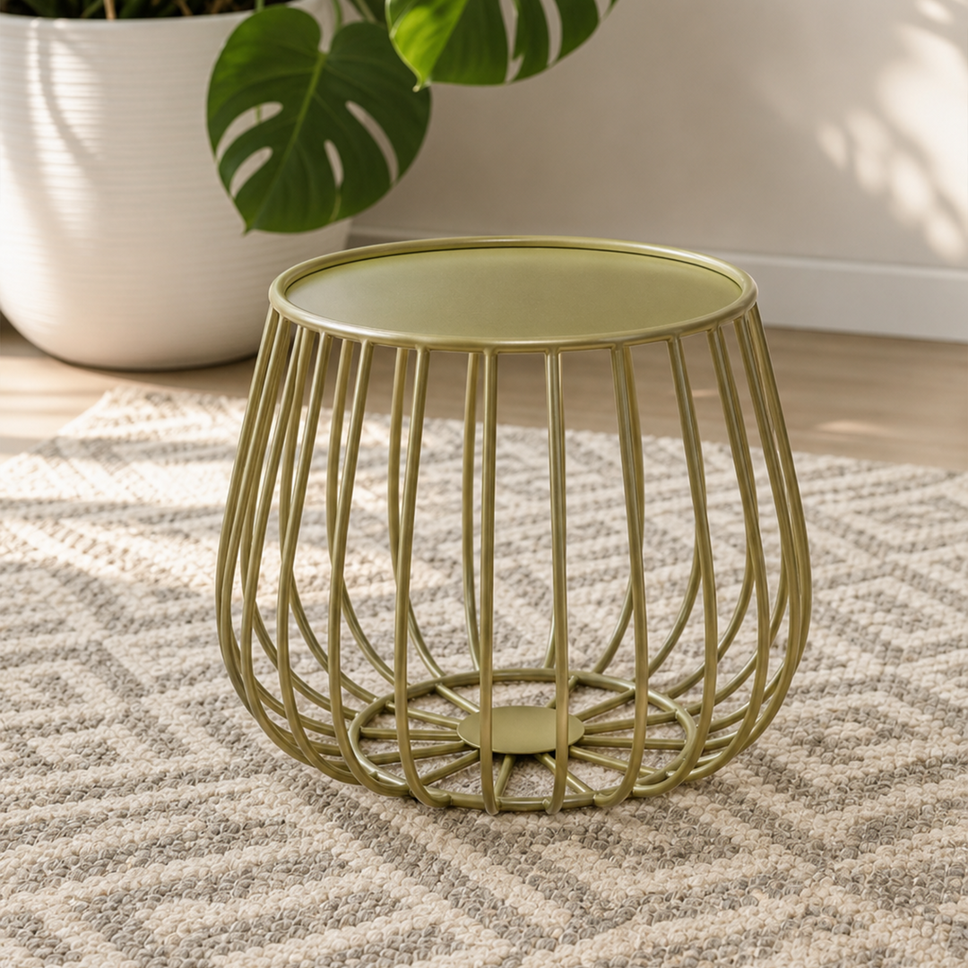 Table basse ronde en métal doré 35x35cm