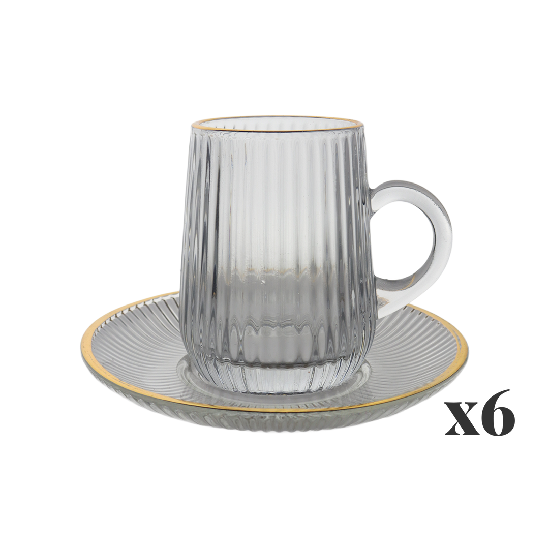 Set 6 tasses 7,50x5,50cm + 6 sous tasses 11cm en verre