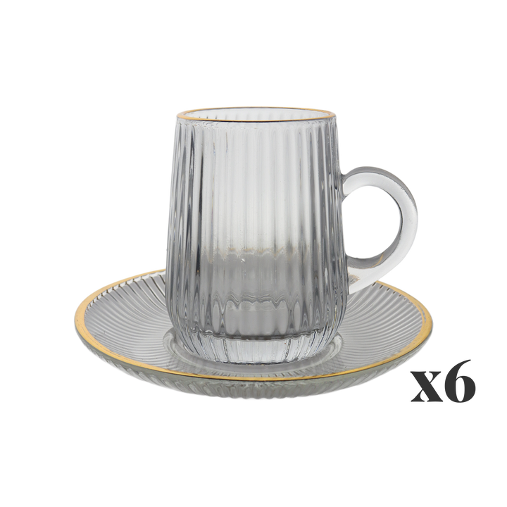 Set 6 tasses 7,50x5,50cm + 6 sous tasses 11cm en verre