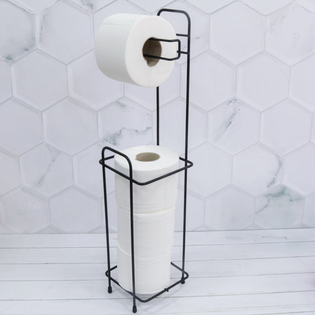 Porte papier toilette avec 8 rouleaux de papier hygiénique + brosse WC + poubelle 5L