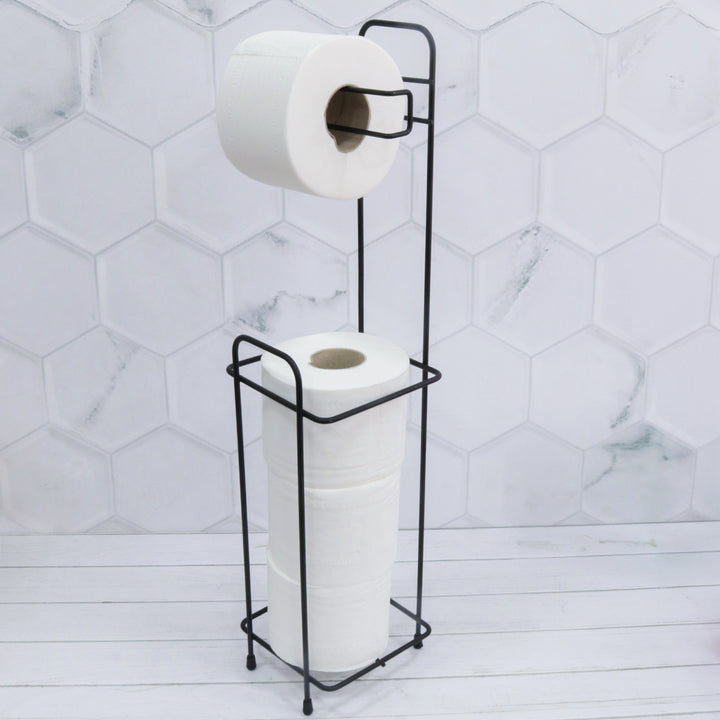 Porte papier toilette avec 8 rouleaux de papier hygiénique + brosse WC + poubelle 5L