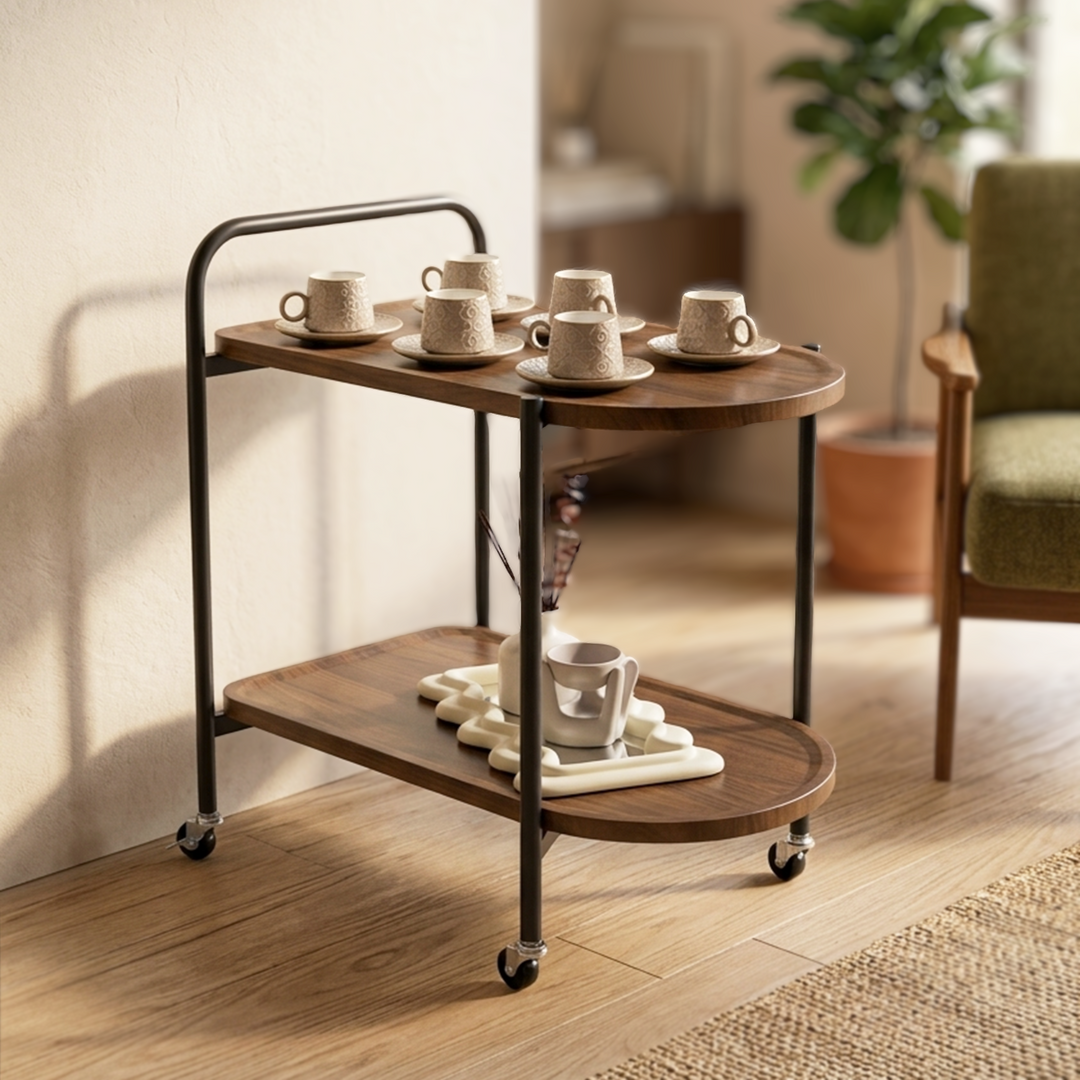 Chariot ovale 2 niveaux en MDF 60x34x55cm