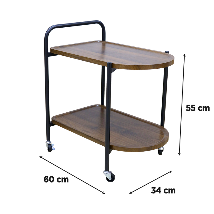 Chariot ovale 2 niveaux en MDF 60x34x55cm