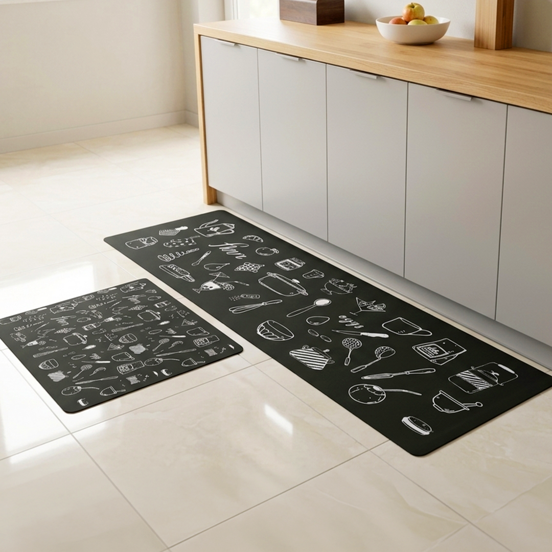 Set 2 tapis cuisine imperméable 180x60cm + 70x60cm