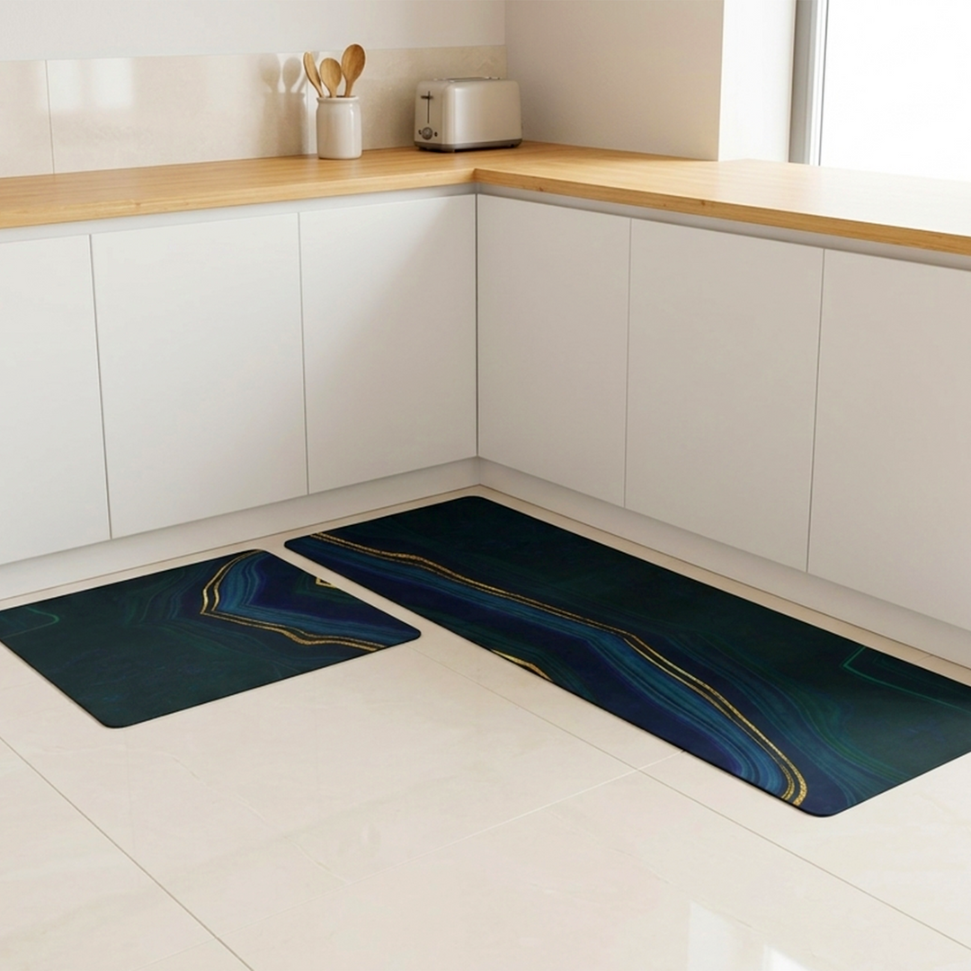 Set 2 tapis cuisine imperméable 180x60cm + 70x60cm