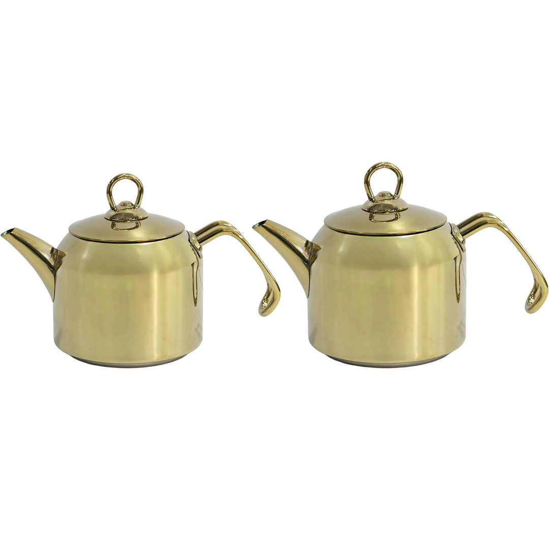 Set 2 théières en inox doré 0,9L et 1,2 L