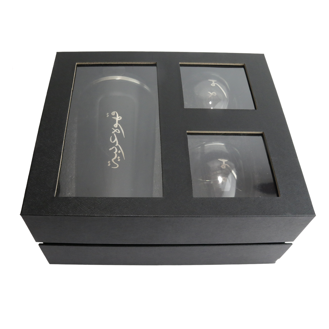 Set thermos en inox 510ML + 2 tasses en verre double paroi 6x7cm