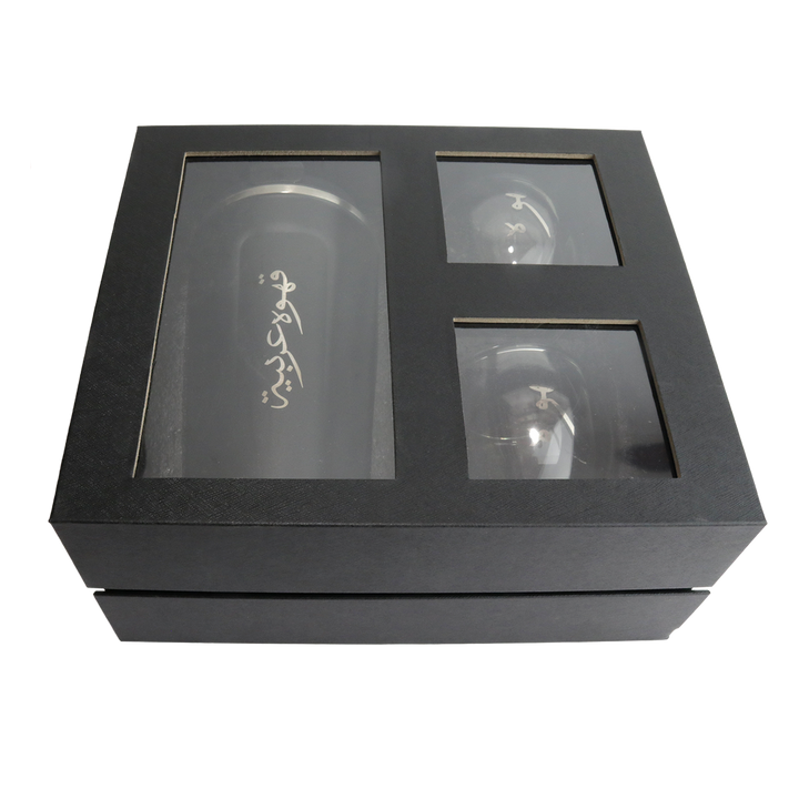 Set thermos en inox 510ML + 2 tasses en verre double paroi 6x7cm