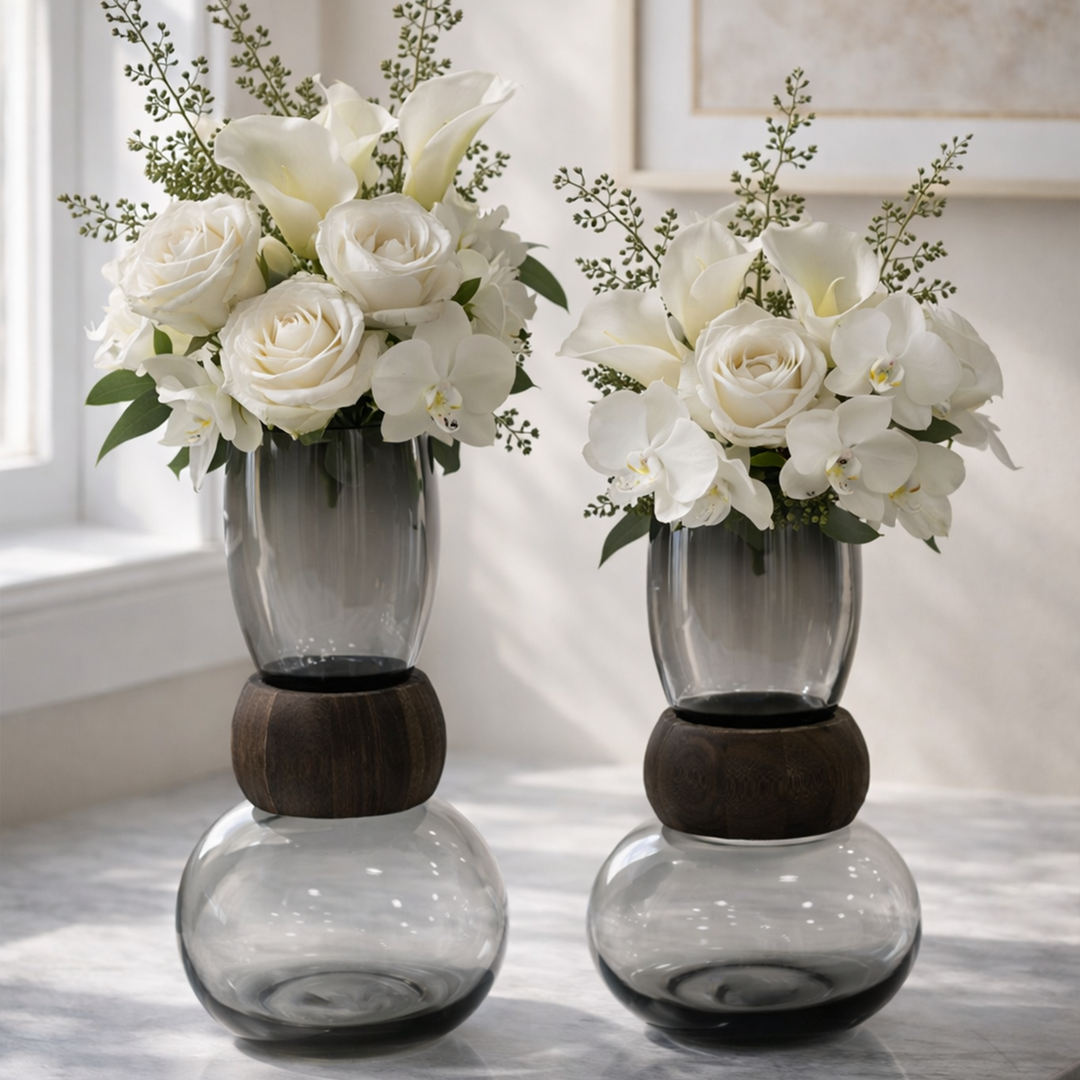 Set 2 Vases en Verre Transparent Gris 26cm + 33cm