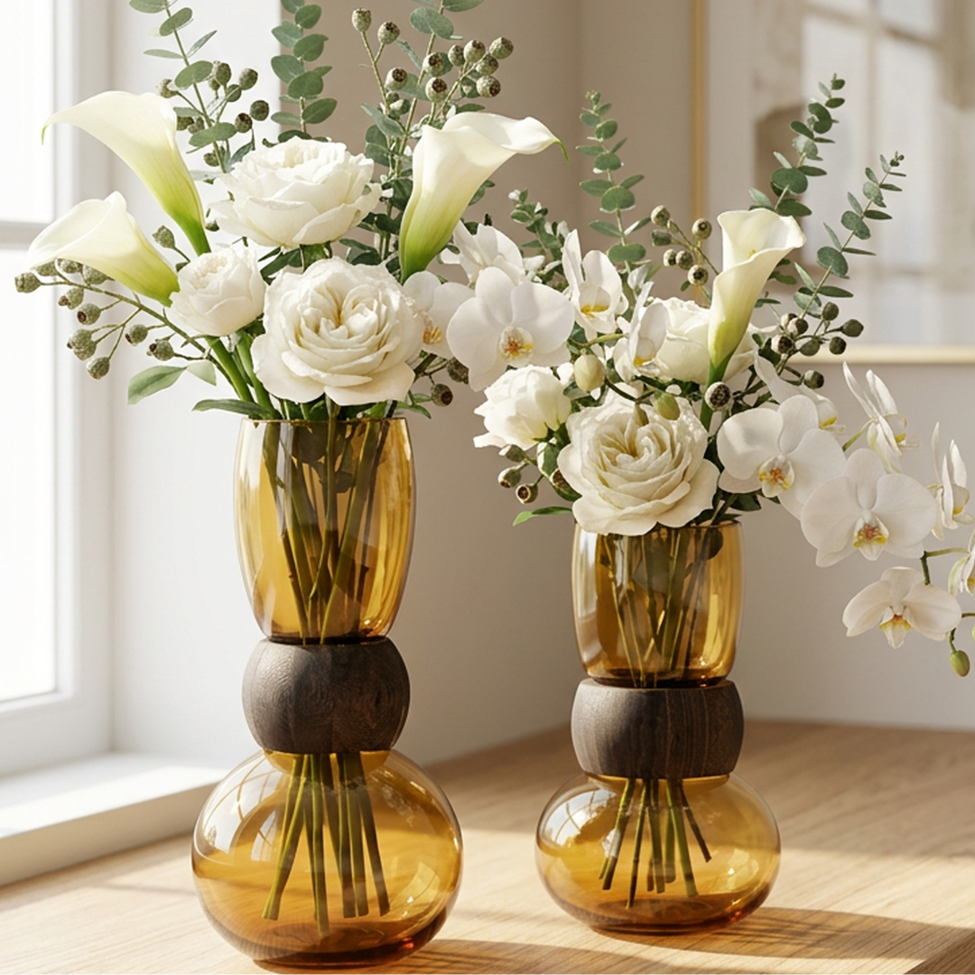 Set 2 Vases en Verre Transparent Marron 26cm + 33cm