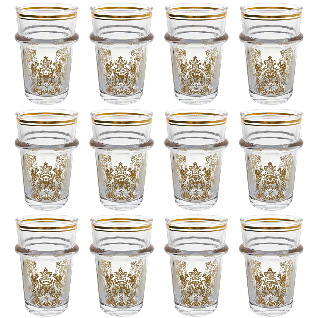 12 verres à thé dorés "Armoiries du Maroc"