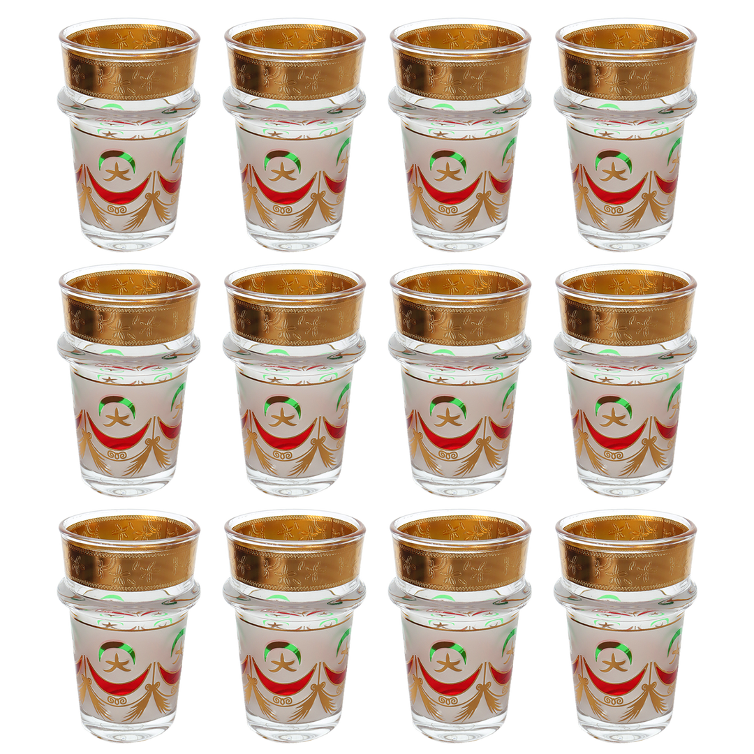 12 verres à thé rouge et verre
