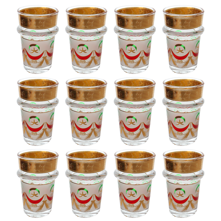 12 verres à thé rouge et verre