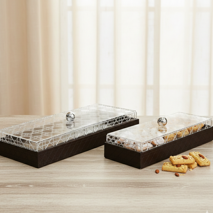 Set 2 présentoirs avec couvercle en plexiglass 36cm + 46cm