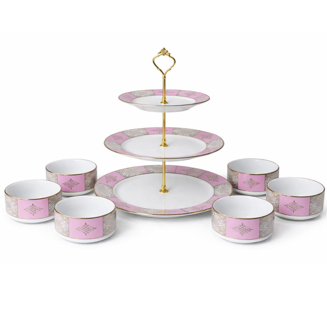 Set présentoir 3 niveaux 19cm/23cm/27cm + 6 bols 10cm beldi