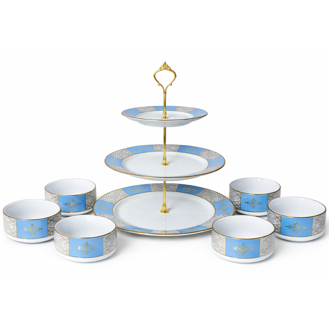 Set présentoir 3 niveaux 19cm/23cm/27cm + 6 bols 10cm beldi