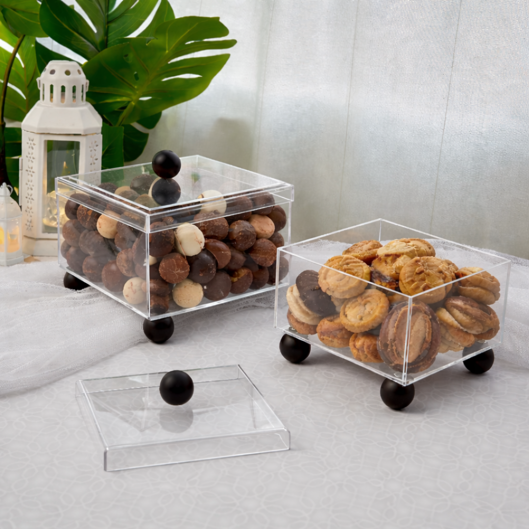 Set 2 présentoirs carrés en plexiglass 15cm + 19cm